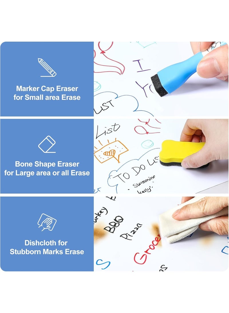 This 4-piece magnetic refrigerator whiteboard set features stain-resistant technology, includes 6 markers and 1 eraser, and measures 12 x 8 inches. - Image 4